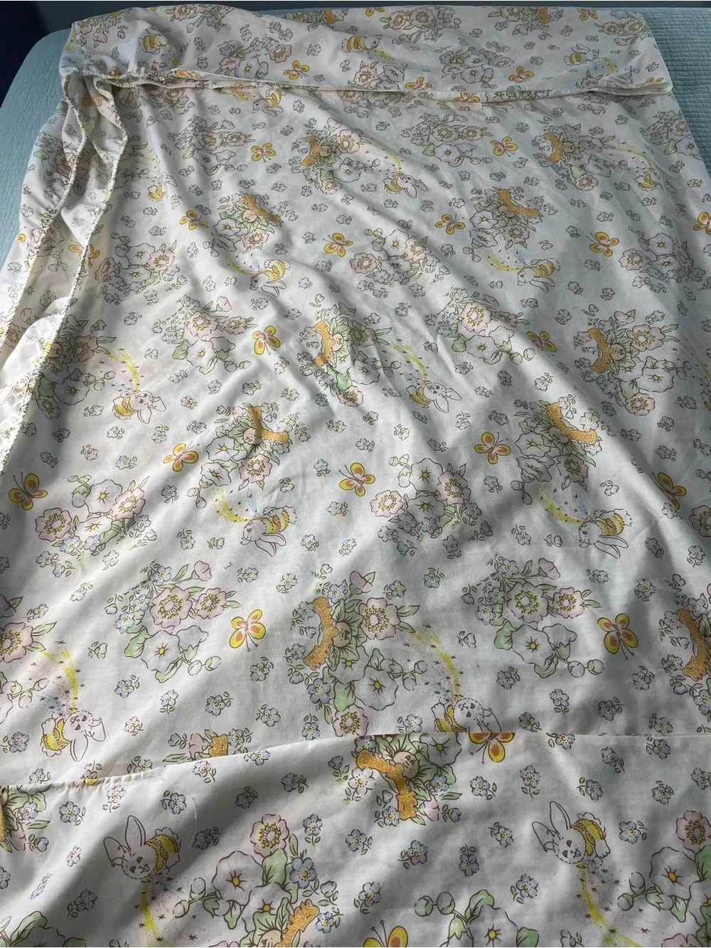Vintage 1983 Cabbage Patch Kids Double Full Fitted Sheet Craft Fabric Flaw 54X76